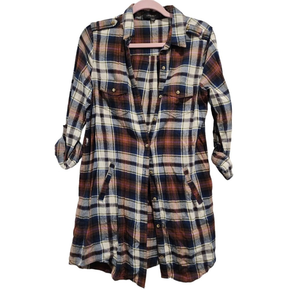 Long plaid button up/ dress